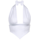 Lizakosht Vintage Lace-up Backless Y2K Halter Tops V-neck Sexy Solid Harajuku Corset Tees Streetwear Fashion Camisole 2000s Cuteandpsycho